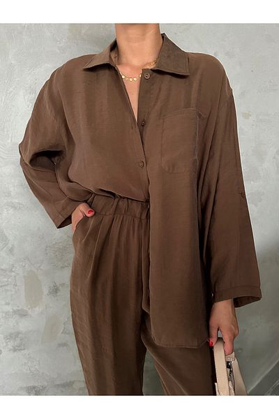 Laluvia Barna Modal Fabric ing nadrág szett