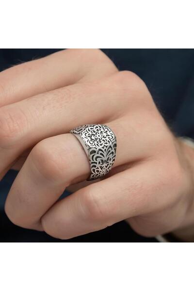 ALYANSEVİM Desenli Taşsız 925 Gümüş Erkek Yüzük