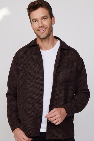 Tudors Relax Fit hosszú ujjú Relax Cut egyzsebű Dobby Winter Lumberjack férfi ing