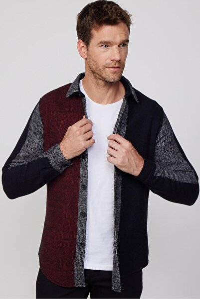 Tudors Slim Fit Uzun Kollu Dar Kesim Şerit Çizgili Kışlık Oduncu Erkek Gömlek