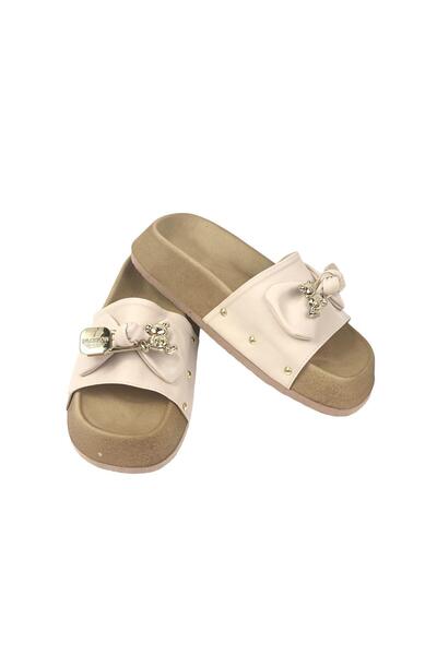 bescobel Women's Şekla Beige Buckle Slippers 3 cm