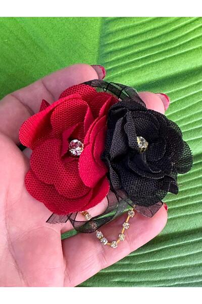 Gönülden Tasarım 6X5 CM ÇİFT GÜLLÜ ÇİÇEKLİ TAŞLI TASARIM BROŞ YAKA İĞNESİ TÜR...