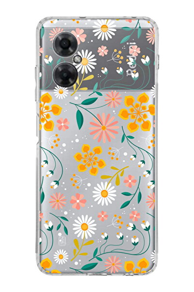 PrintiFy Xiaomi Redmi Note 11R Uyumlu Kamera Korumalı Çiçek Tasarımlı Şeffaf Kılıf