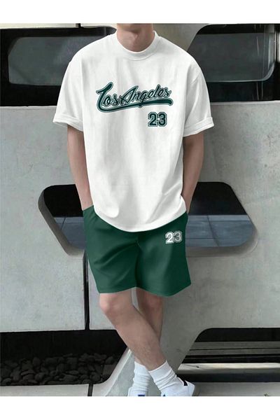 Revasser Unisex Femei/Bărbați LosAngeles23 Set de tricou cu pantaloni scurți imprimați personalizat