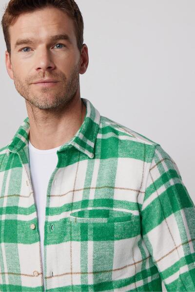 Tudors Slim Fit Uzun Kollu Fleto Tek Cepli Kareli Kışlık Oduncu Erkek Gömlek