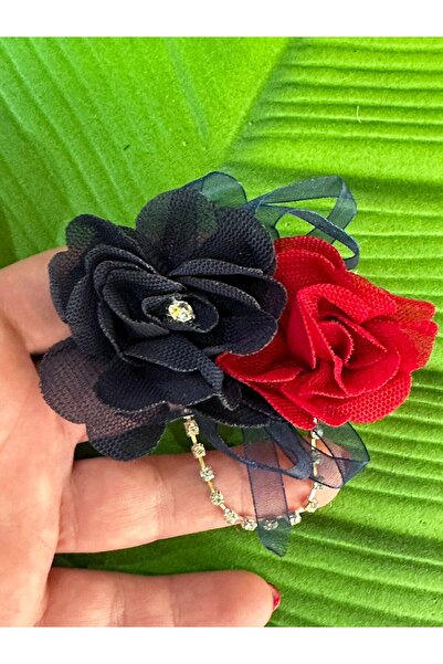 Gönülden Tasarım 6X5 CM ÇİFT GÜLLÜ ÇİÇEKLİ TAŞLI BROŞ YAKA İĞNESİ TÜRBAN İĞNE...