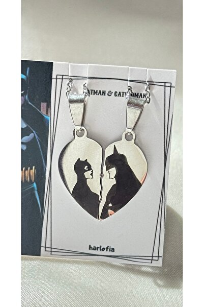 Harlofia Jewelry الصلب القط المرأة الخفافيش رجل مطابقة القلب زوجين القلائد