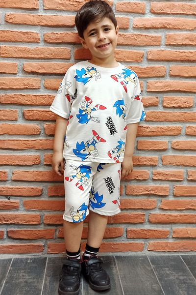 endudu New Season Summer Super Sonic Printed 2-Piece Boys' 2-Piece Set with Cartoon Characters