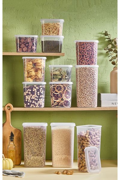 KOZART 12-Piece 3 Size Square Storage Container - Leak-Proof Lid, Spice Jar Food, for Dry Food