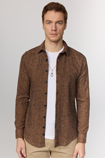 Tudors Winter Lumberjack Slim Fit Men's Shirt - Long Sleeve, Solid Brown