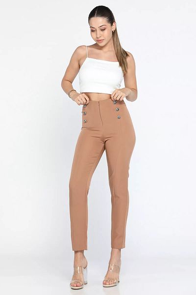 GÜLSELİ Pantaloni de damă Camel, cu buzunar detaliat cu nasturi