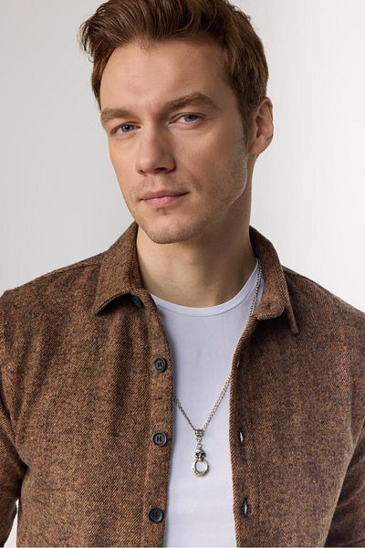 Tudors Winter Lumberjack Slim Fit Men's Shirt - Long Sleeve, Solid Brown