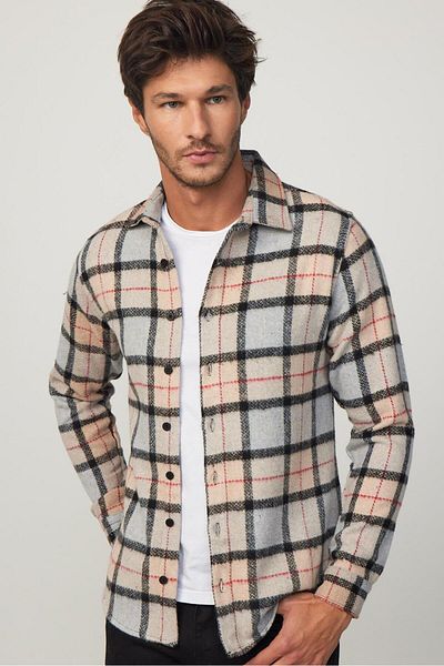 Tudors Zimní dřevorubecká pánská košile Slim Fit s dlouhým rukávem Slim Fit kostkovaný