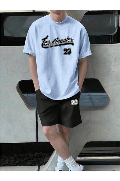 Revasser Unisex Femei/Bărbați LosAngeles23 Set de tricou cu pantaloni scurți imprimați personalizat