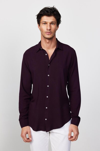 Tudors Cămașă pentru bărbați, cu mânecă lungă, slim fit, din viscoză curgătoare