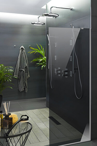 Decorita Cam Duşakabin Seperatör - Sabit Panel | Bronz Cam | Metalik Parlak P...