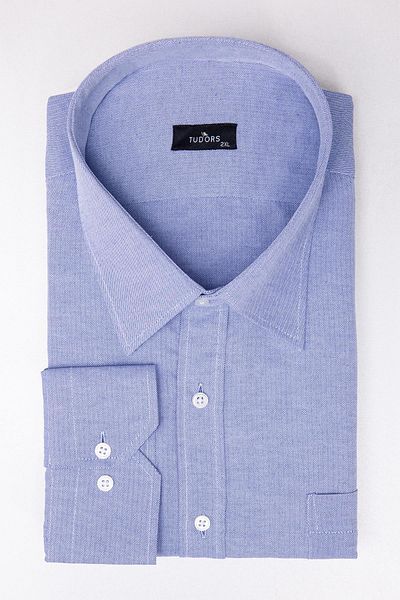 Tudors Cămașă pentru bărbați, cu mânecă lungă, cu mânecă lungă, ușor de călcat, Dobby Cotton Blue