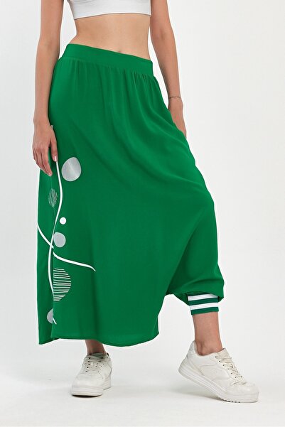 NUR TEKSTİL kadın haki  %100 Pamuklu viskon  beli lastikli cepli ribanalı etn...