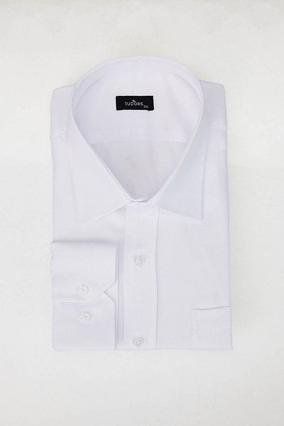 Tudors Large Size Long Sleeve Easy Iron Tie Dobby Cotton White Men's Shirt