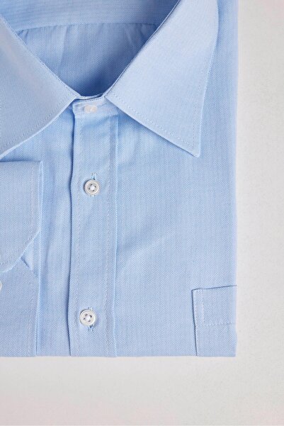 Tudors Büyük Beden Uzun Kollu Kolay Ütü Kravatlık Armürlü Pamuklu Erkek Mavi Gömlek