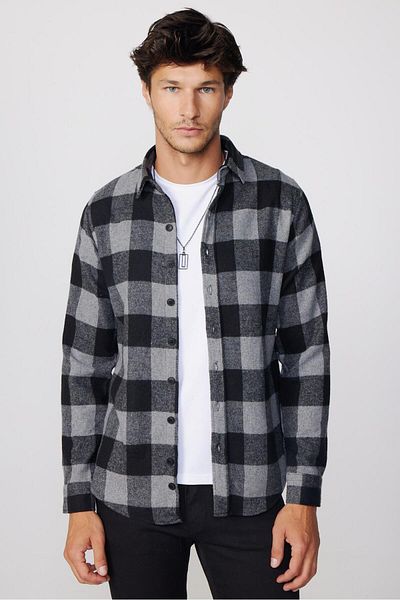 Tudors Прилепнала мъжка риза с дълги ръкави на карирано каре Lumberjack