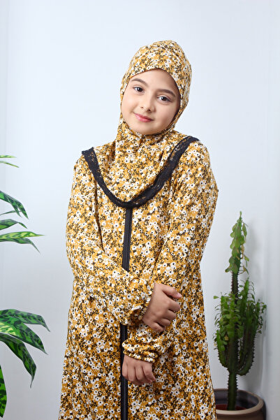 Kutay Collection Kız Çocuk Namaz Elbisesi Çiçek Desenli