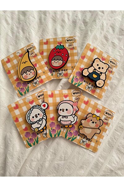 Planet Butik Kawaii Couple 6'lı Ahşap Rozet Seti