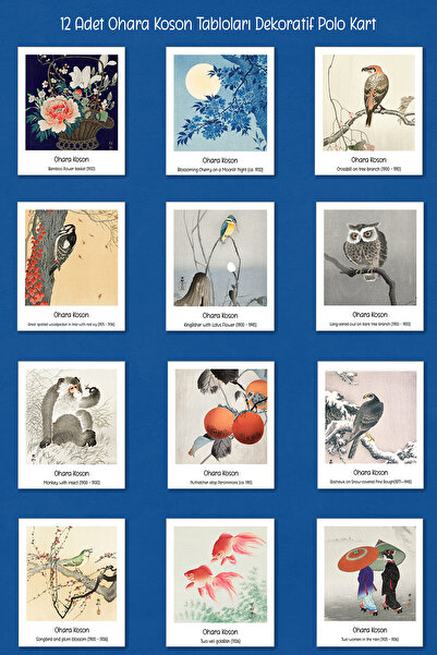 Runrux 12 بطاقة بولو من Ohara Koson - سلك زخرفي ولوحة ولوحة فطر