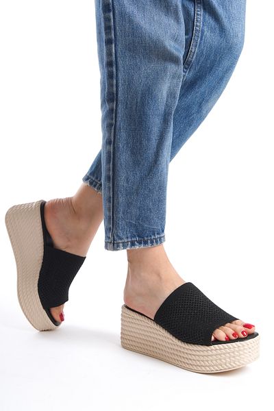 Moda Değirmeni Μαύρα γυναικεία πλεκτά παντόφλες με τακούνι BG1189-122-0001
