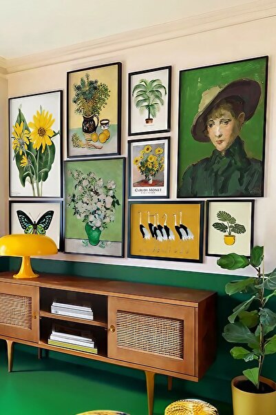 Yoko Home Vintage Botanik Duvar Sanatı, Çiçek, Van Gogh, 9'lu Galeri Ahşap Çe...