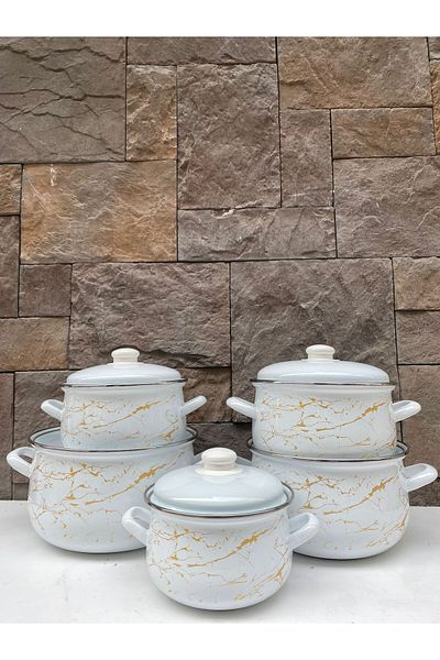 Peramari Grasera Enameled 10 Piece Cookware (16-18-20-22-24 cm) White