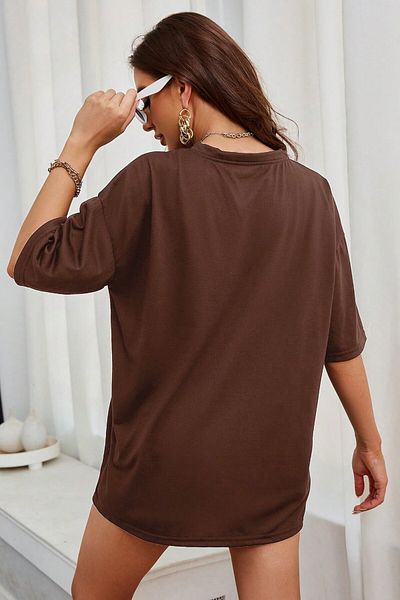 MODAGEN Μπλουζάκι Unisex Brown Crew Neck New York Printed Oversize T-shirt
