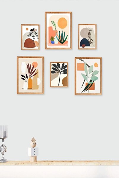 Yoko Home 6 Pcs Wooden Frame Look Decorative Gift Boho Botanic Wall Art Mdf P...