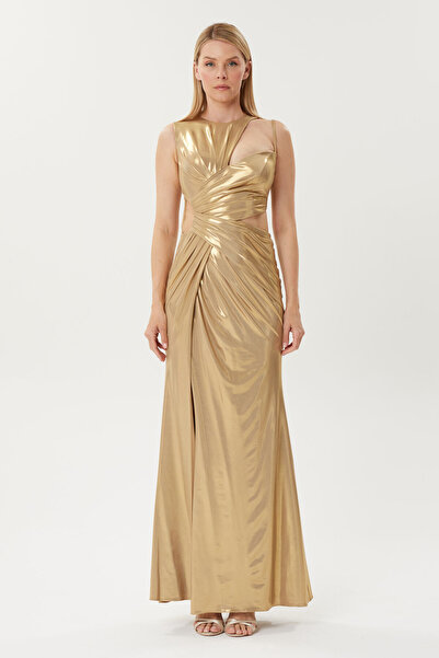 HaHelin Bel Ve Yaka Dekolteli Saten Kumaş Abiye Elbise