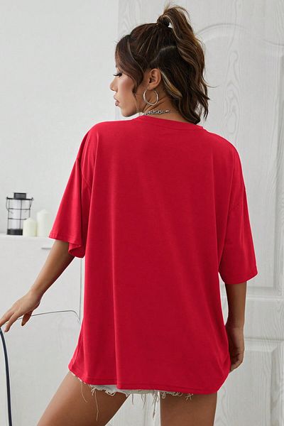 MODAGEN Uniszex Red Crew Neck New York Nyomtatott Oversize póló
