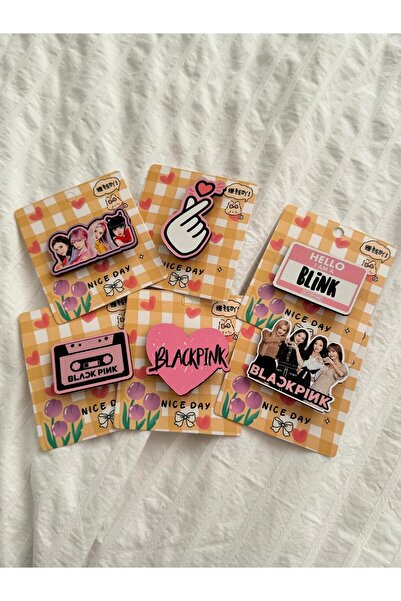 Planet Butik Black Pink 6'lı Ahşap Rozet Seti