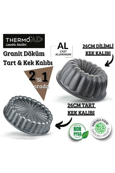 ThermoAD GRAY SET Aluminum Casting 2-Piece Sliced and Tart Cake Mold 26 Cm Tight Sliced Dowry Set Granite