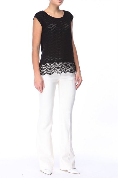 Escada Openwork Sleeveless Black Wool and Silk Blend Sweater