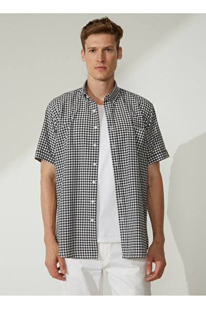 ALTINYILDIZ CLASSICS Six Stars Classics White - Black Men's Short Sleeve Shirt 4A 2023200118