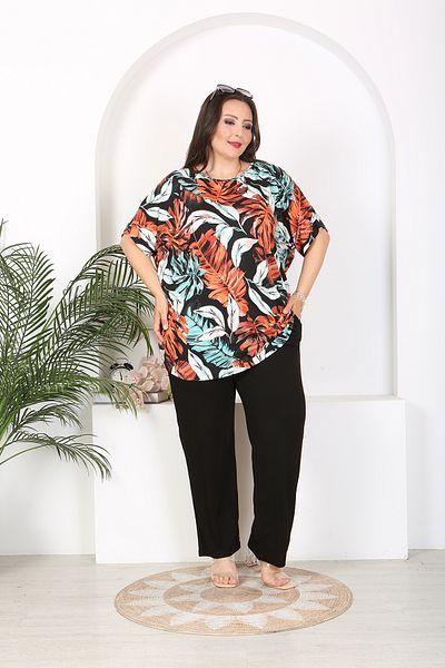 XL Modam WOMEN'S LARGE SIZE ORANGE BLACK TUNIC PANTS LYCRAL VISKOSE SUIT