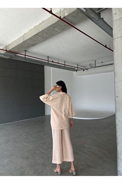 Friday Mood Women's Straw Belt Detailed Trousers&Shirt Set