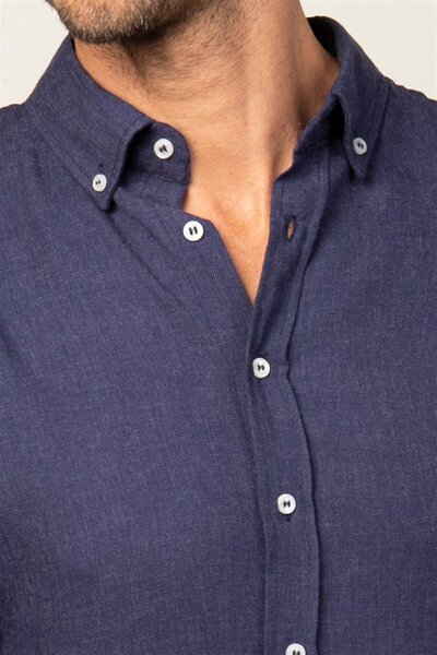 Tudors Slim Fit Long Sleeve Button Collar Winter Wool Viscose Solid Shirt