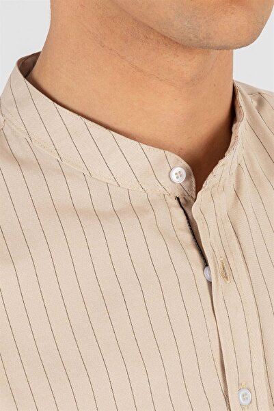 Tudors Slim Fit Dlouhý rukáv Převládající límec Bavlna Snadné žehlení Pruhovaná pánská kamenná košile