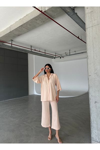 Friday Mood Women's Straw Belt Detailed Trousers&Shirt Set