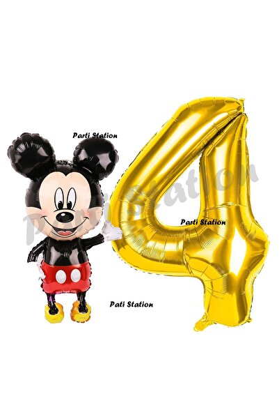 Parti Station Mickey Mouse Balon 4 Yaş Doğum Günü Set Mickey Mouse Konsept Ba...