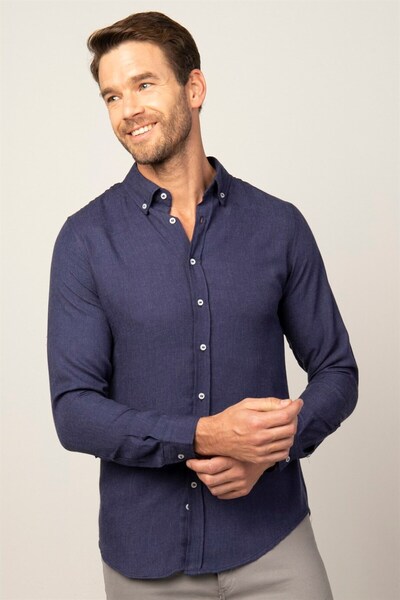 Tudors Slim Fit Long Sleeve Button Collar Winter Wool Viscose Solid Shirt