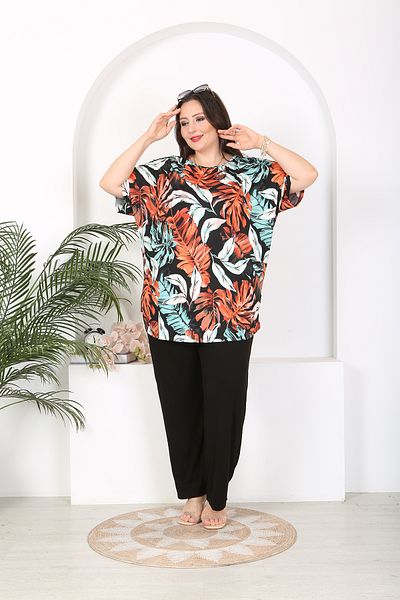 XL Modam WOMEN'S LARGE SIZE ORANGE BLACK TUNIC PANTS LYCRAL VISKOSE SUIT