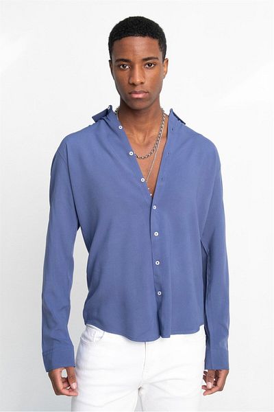Tudors Slim Fit Μακρυμάνικο Slim Fit Flower Viscose Stylish Ανδρικό πουκάμισο Indigo
