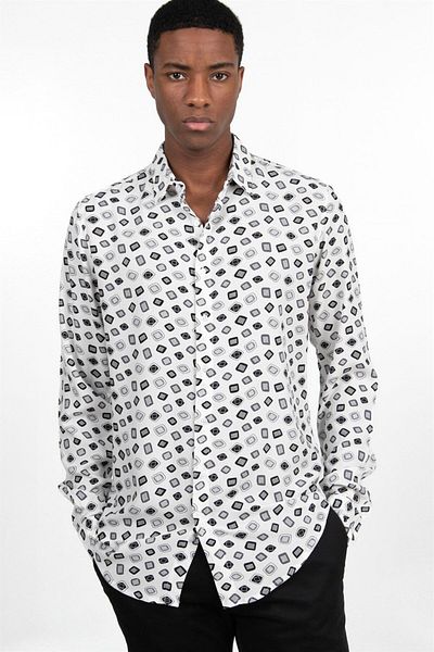 Tudors Slim Fit Μακρυμάνικο Slim Fit με τυπωμένο σχέδιο Viscose Sports ανδρικό πουκάμισο