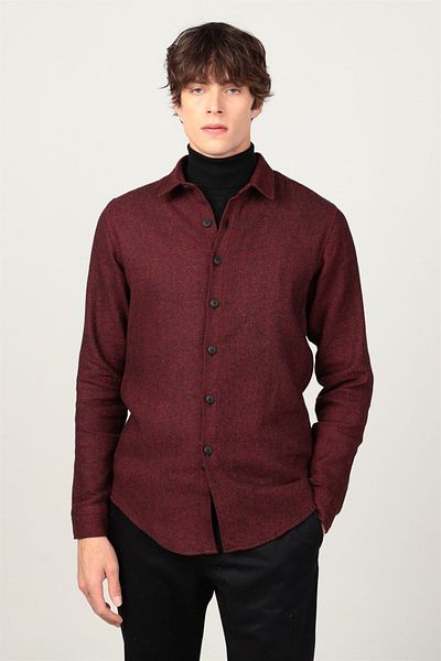 Tudors Slim Fit Langarm Winter Lumberjack Plain Herrenhemd Burgunderrot